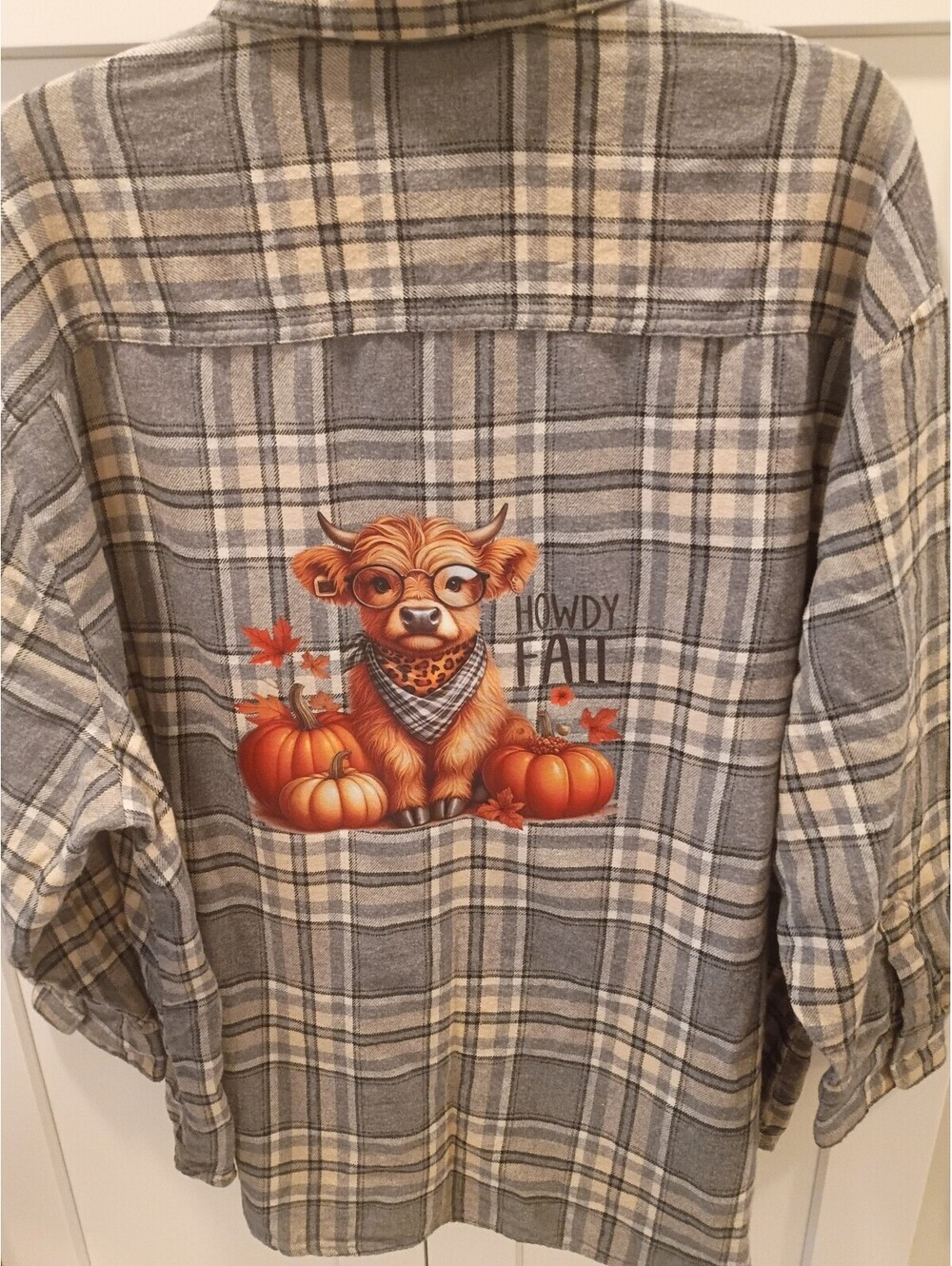 Old Navy The Boyfriend Shirt Gray Plaid Flannel Shirt with Fall Graphic 2X